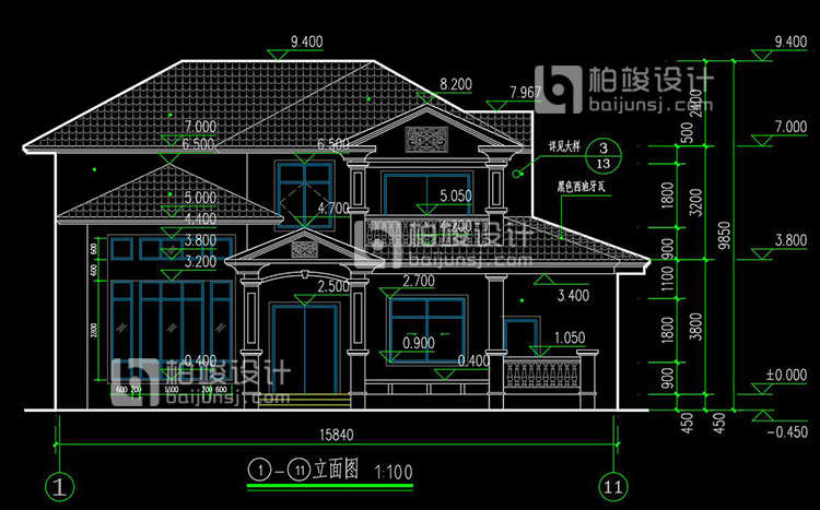 BJ207鄉村二層簡歐式自建別墅設計圖及效果圖紙全套