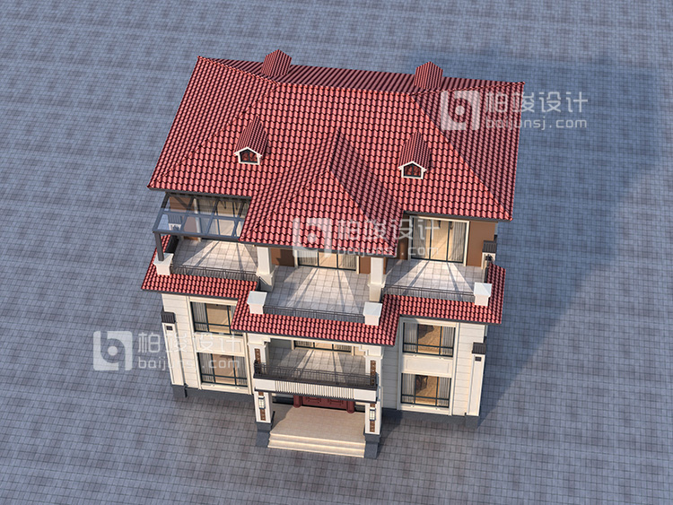 BZ3676中式農村自建房設計圖三層 架空客廳